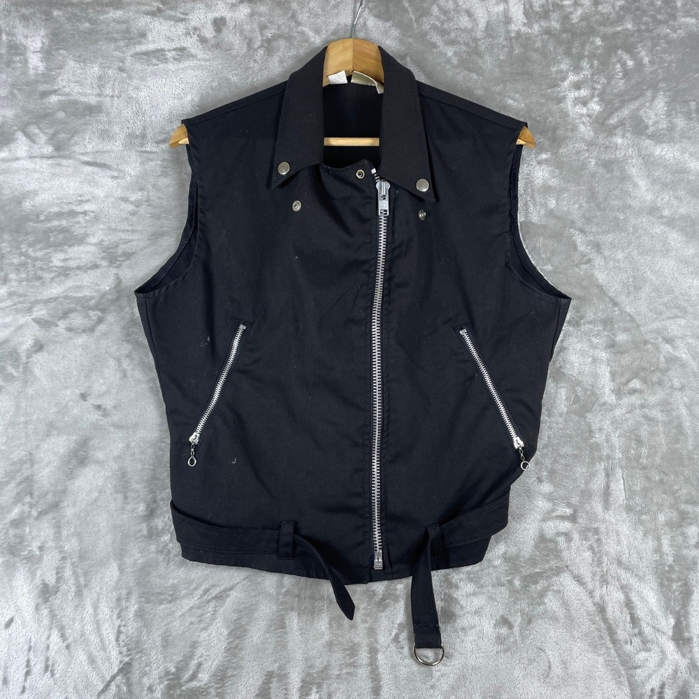Vintage Lip Service Vest Men S Black Biker Punk Goth Moto Belted Sleeveless Zip